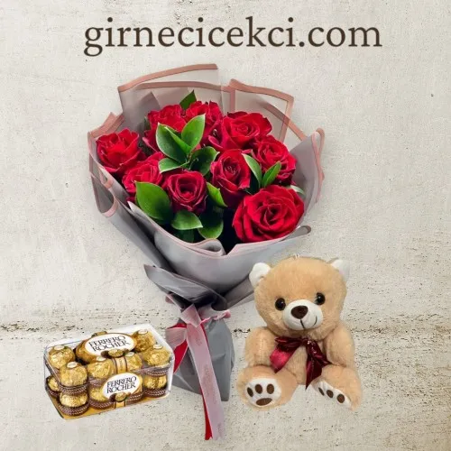 11 Kırmızı Gül Buketi Ayıcık ve Çikolata 11 Kırmızı Gül Buketi Ayıcık ve Çikolata