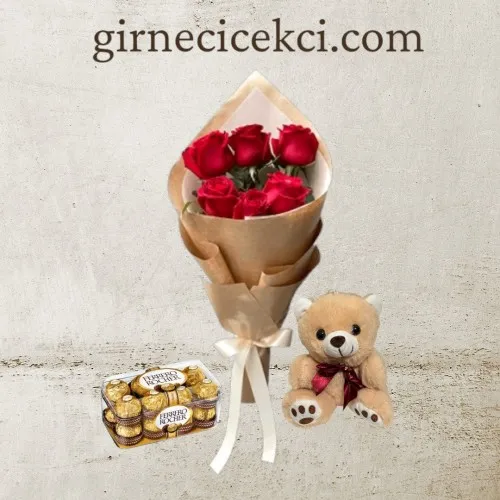 6 Kırmızı Gül Buketi Ayıcık ve Çikolata 6 Kırmızı Gül Buketi Ayıcık ve Çikolata
