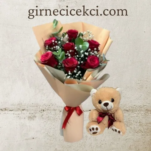 7 Kırmızı Gül Buketi ve Ayıcık 7 Kırmızı Gül Buketi ve Ayıcık