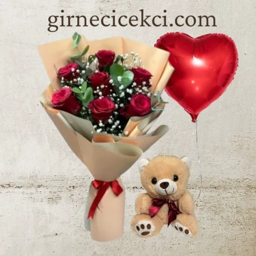 7 Kırmızı Gül Buketi Ayıcık ve Balon 7 Kırmızı Gül Buketi Ayıcık ve Balon